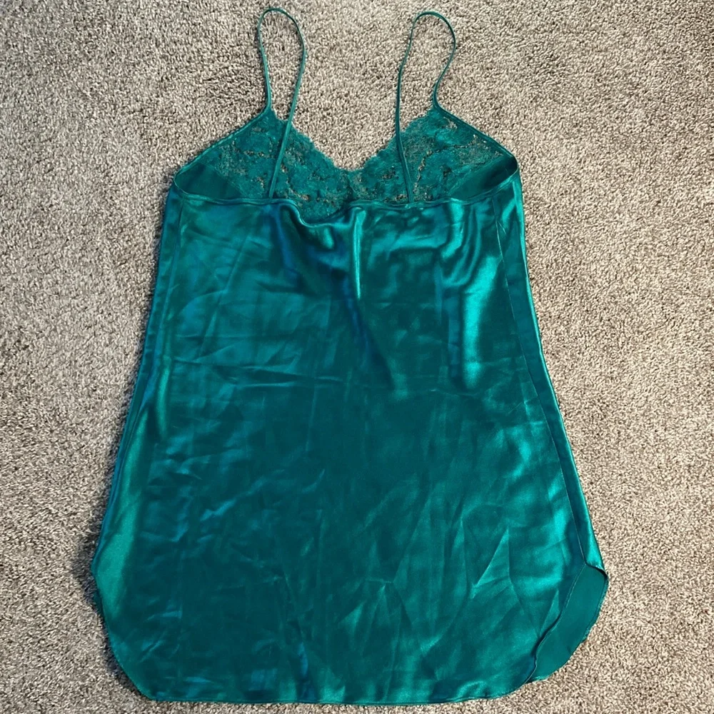 Vintage 90s y2k Alexandra Nicole Green Lace Satin Slip Dress jewel tone sz XXL - Picture 6 of 12